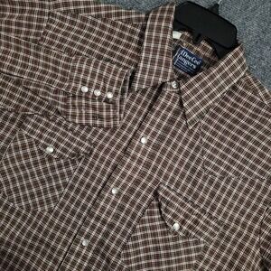 Dee Cee Brand Shirt Mens  LT Vintage Western Pearl Snap Brown‎ Plaid USA